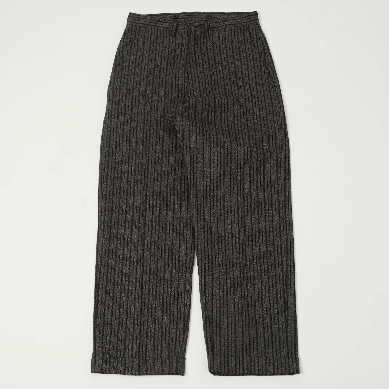 Full Count 1128 Schonherr Weaving Cloth Farmers Trouser - Charcoal Stripe