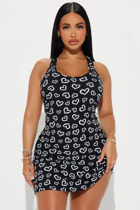 Give You My Heart PJ Sleep Dress - Black/White