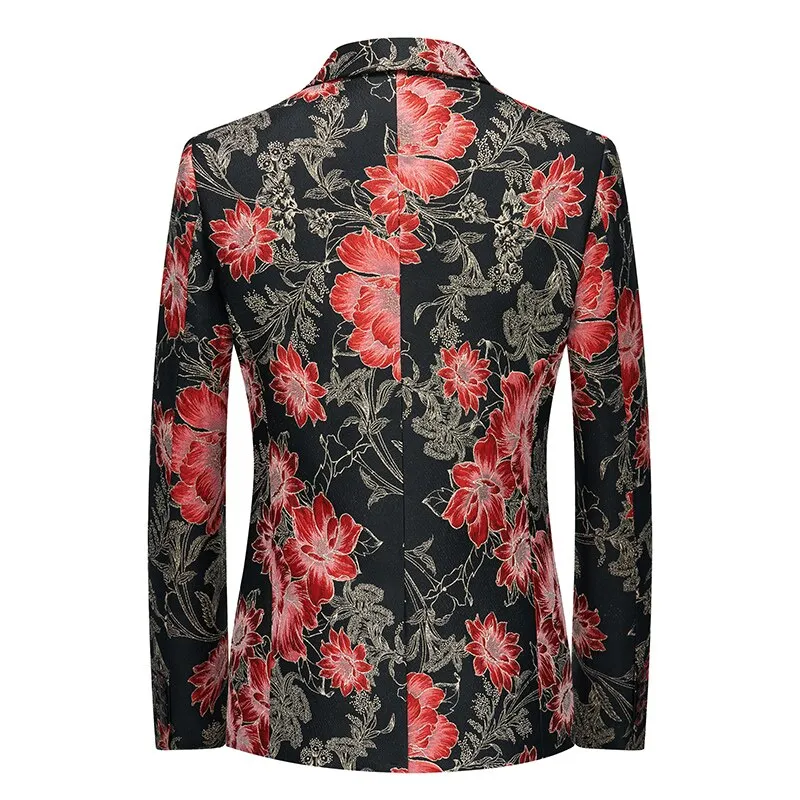 Green Suit Jacket Men's Designer Blazer Elegant Floral Embroidery Wedding Dress Stage Clothes Singers Party Homme