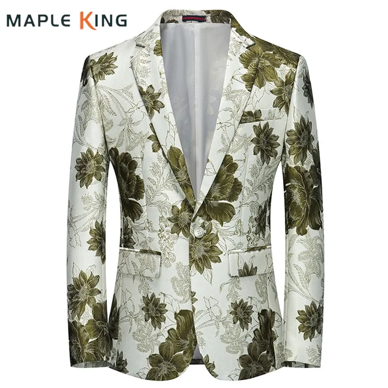 Green Suit Jacket Men's Designer Blazer Elegant Floral Embroidery Wedding Dress Stage Clothes Singers Party Homme