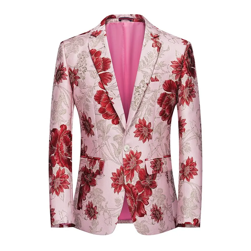 Green Suit Jacket Men's Designer Blazer Elegant Floral Embroidery Wedding Dress Stage Clothes Singers Party Homme