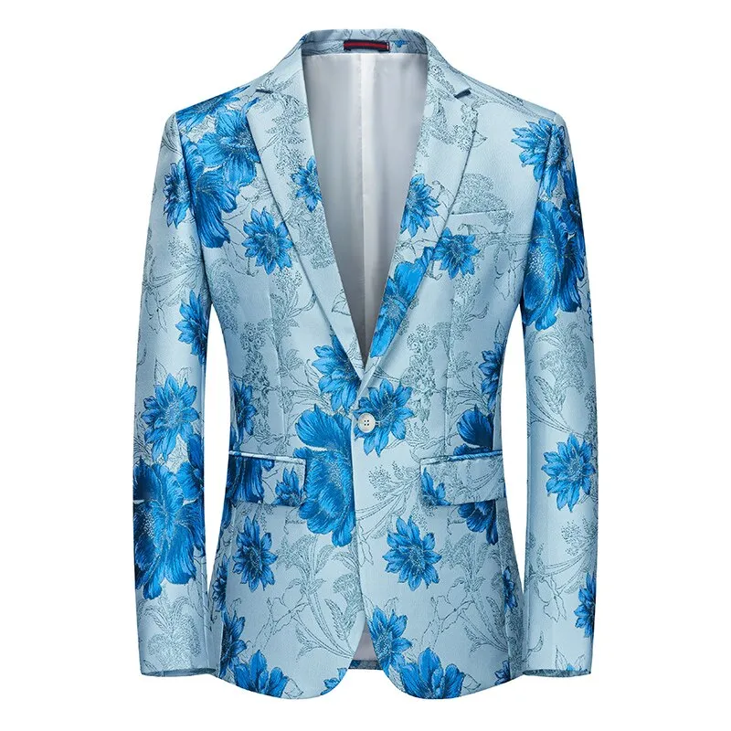 Green Suit Jacket Men's Designer Blazer Elegant Floral Embroidery Wedding Dress Stage Clothes Singers Party Homme