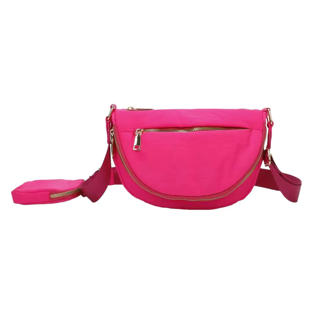 Half Round Solid Nylon Crossbody Bag