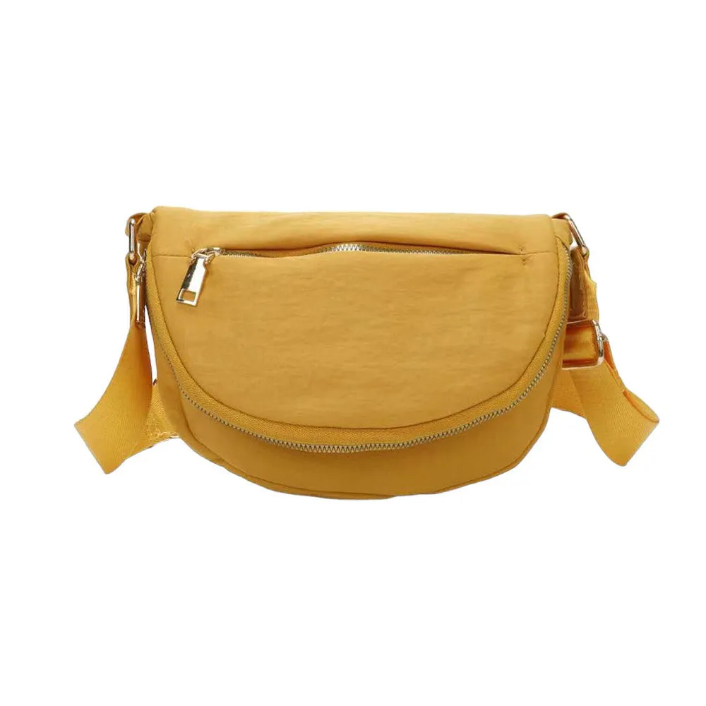 Half Round Solid Nylon Crossbody Bag