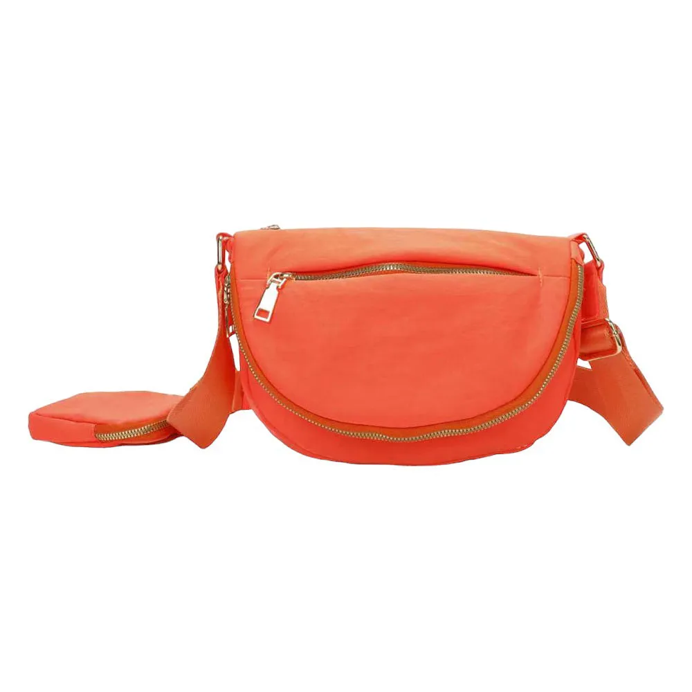 Half Round Solid Nylon Crossbody Bag