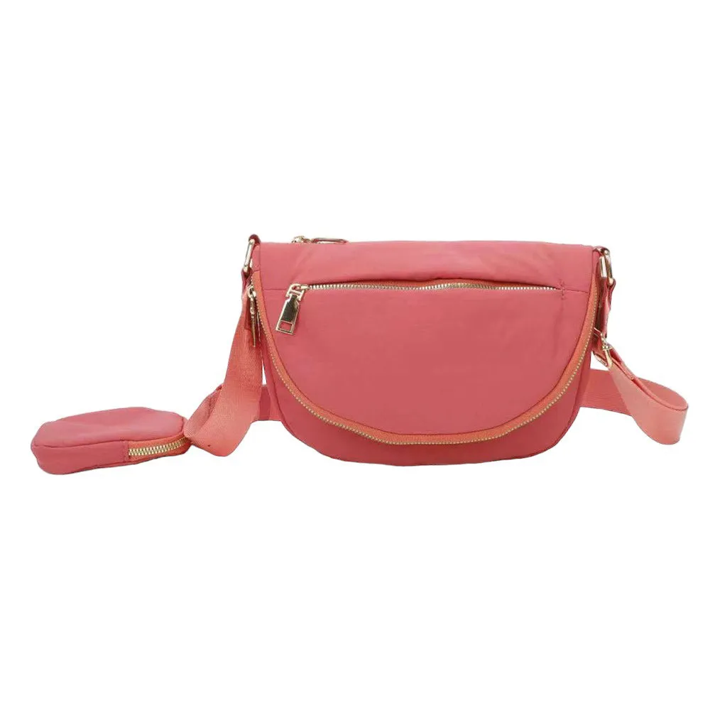 Half Round Solid Nylon Crossbody Bag