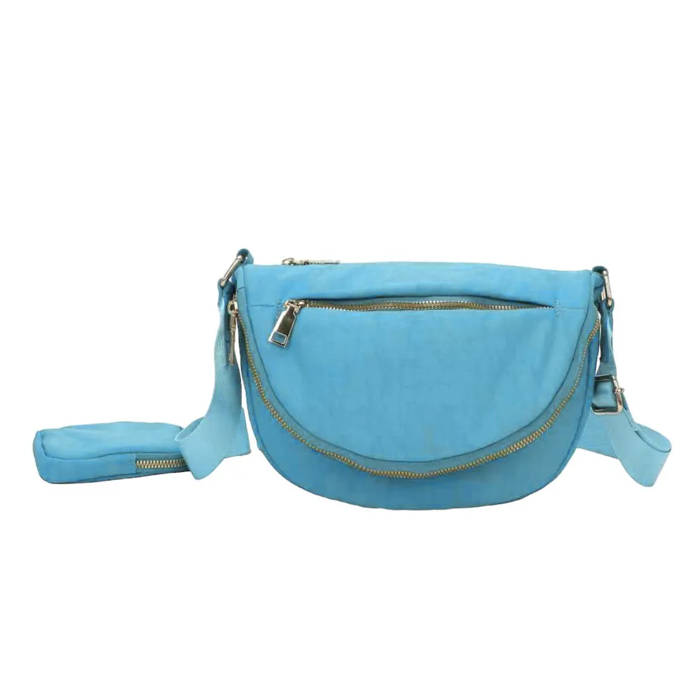 Half Round Solid Nylon Crossbody Bag