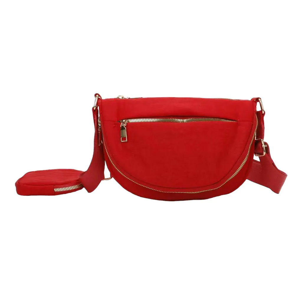 Half Round Solid Nylon Crossbody Bag