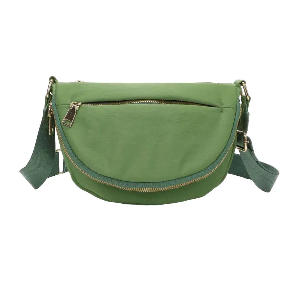 Half Round Solid Nylon Crossbody Bag