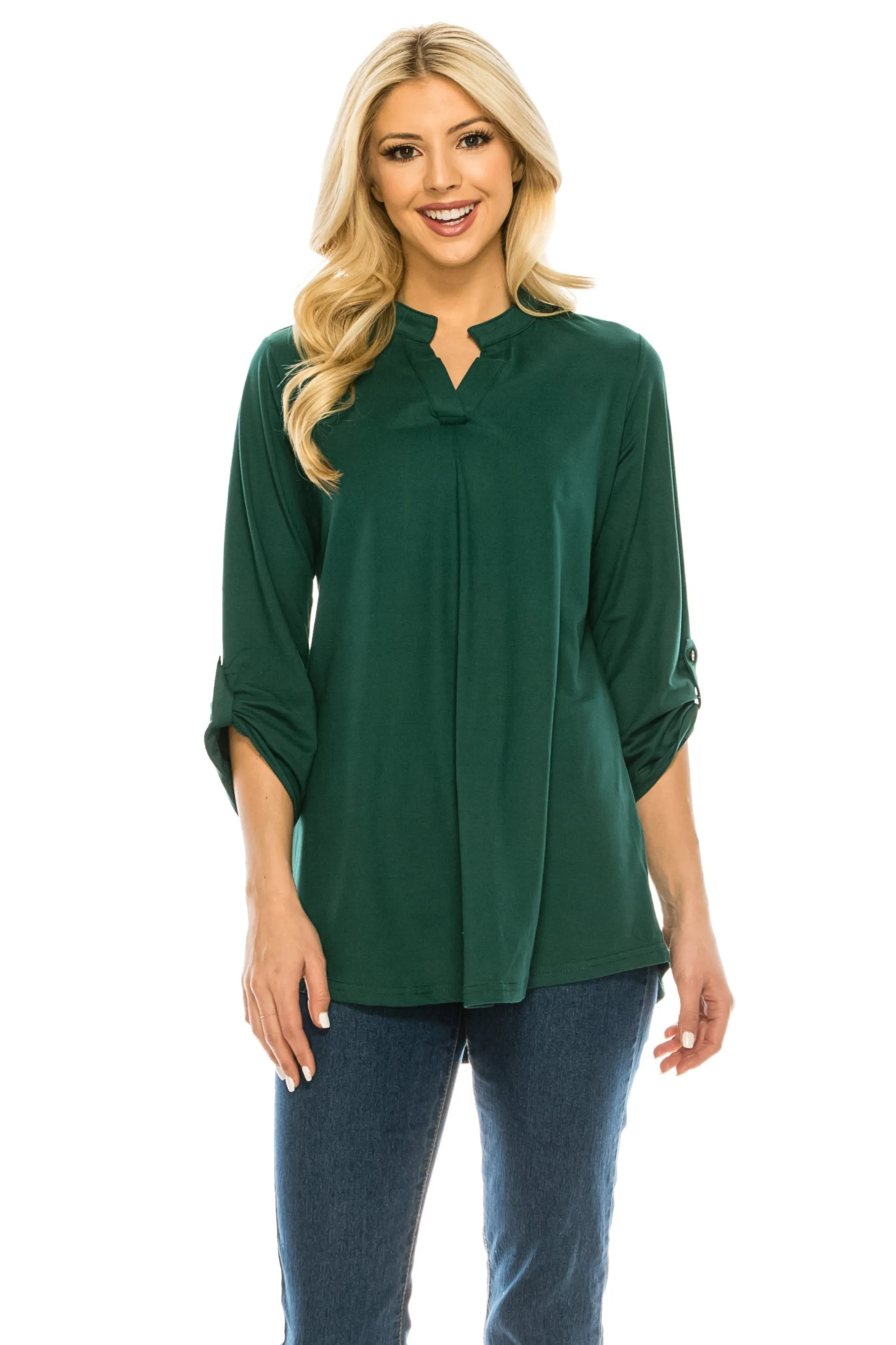 Haute Edition Women's 3/4 Sleeve Tunic Tops S-3X Solid. Plus size available.