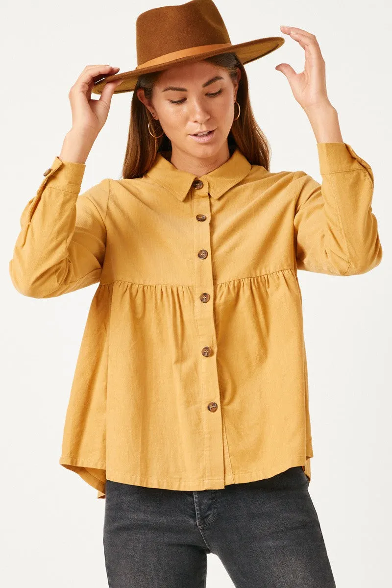 Hayden Corduroy Button Up Peplum Shirt