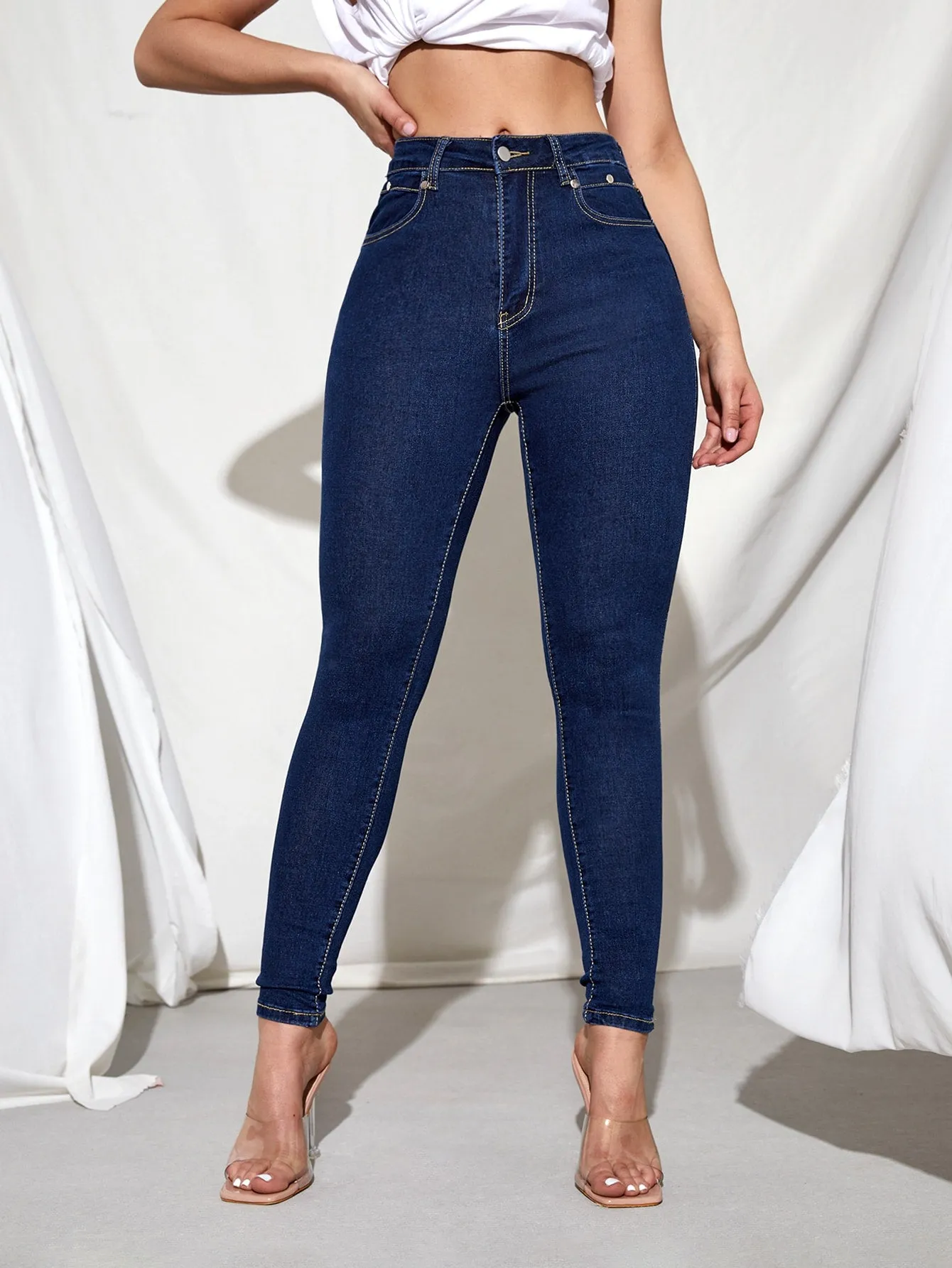 High Waisted Zip Up Skinny Jeans