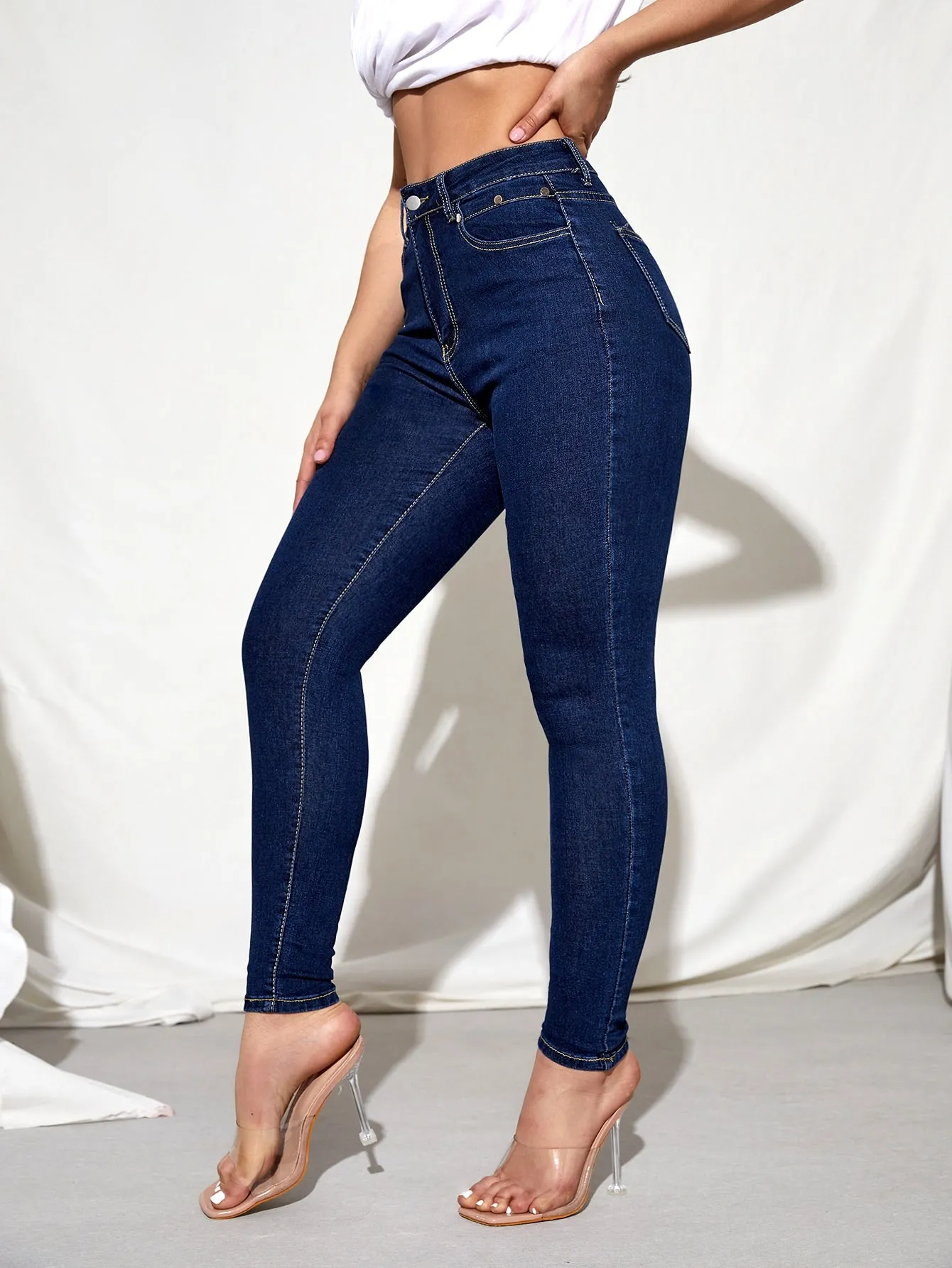 High Waisted Zip Up Skinny Jeans