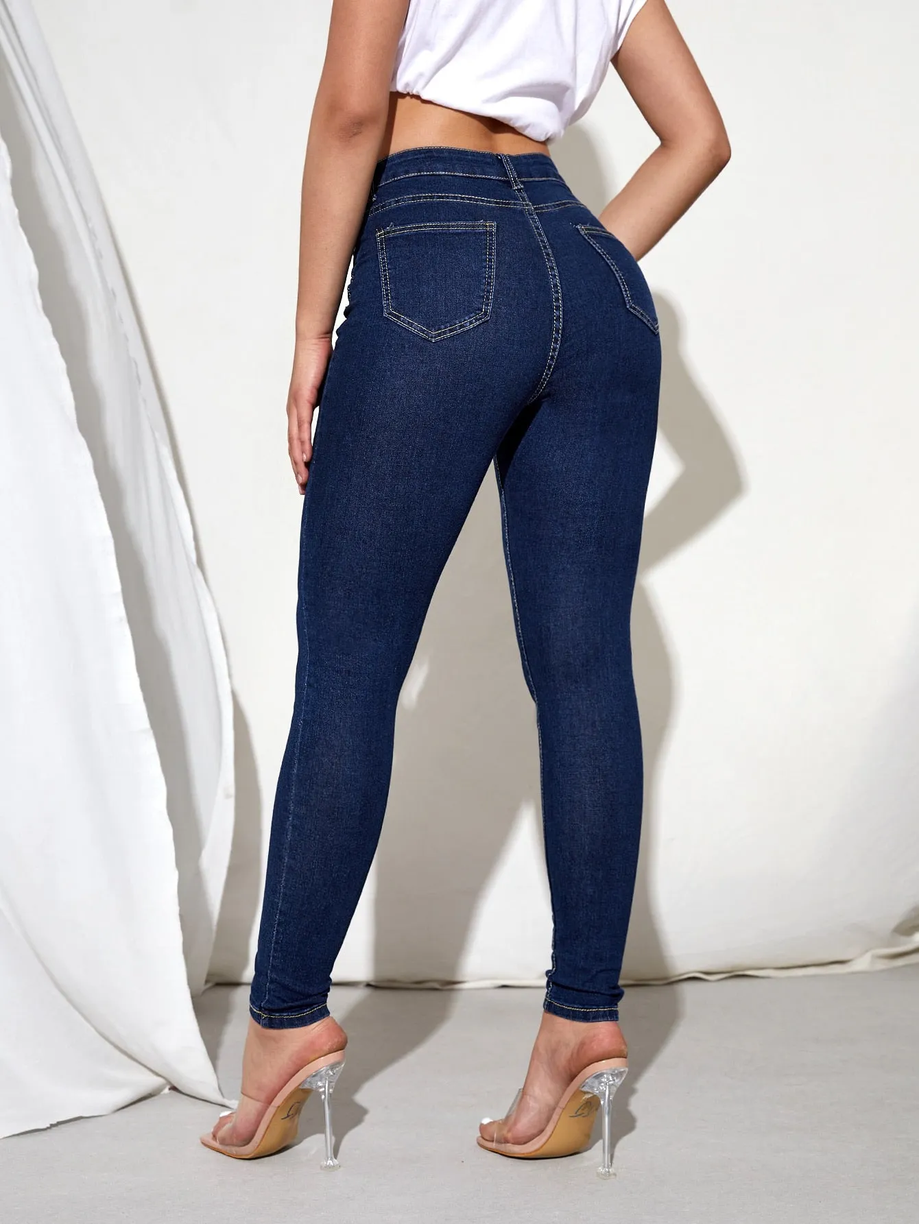 High Waisted Zip Up Skinny Jeans