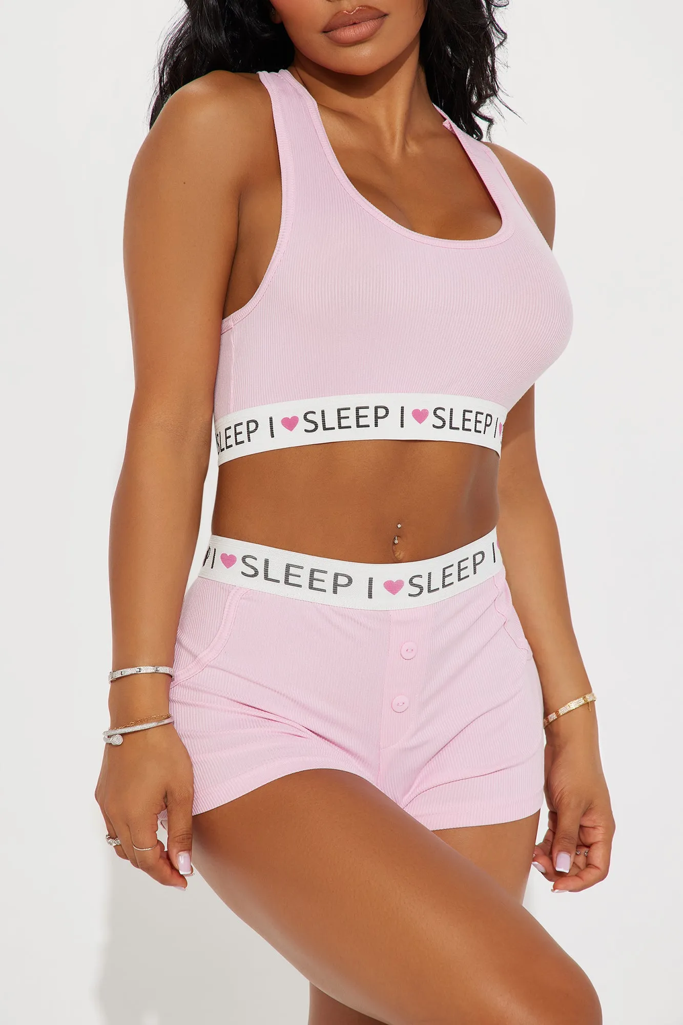 I Heart Sleeping Ribbed PJ Short Set - Pink