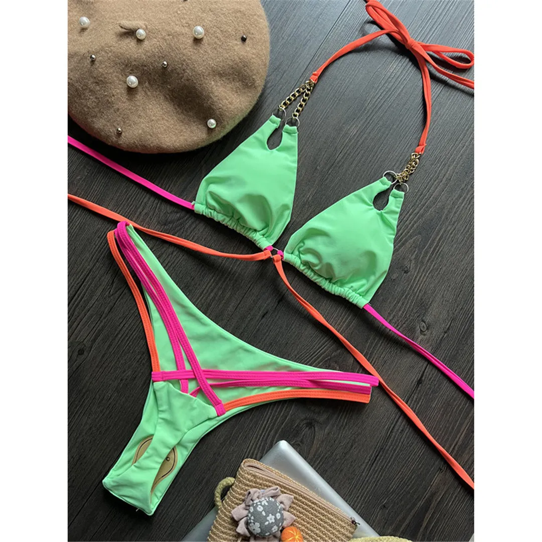 Ipanema Neckholder-Mini-Micro-Tanga-Bikini mit hohem Schnitt