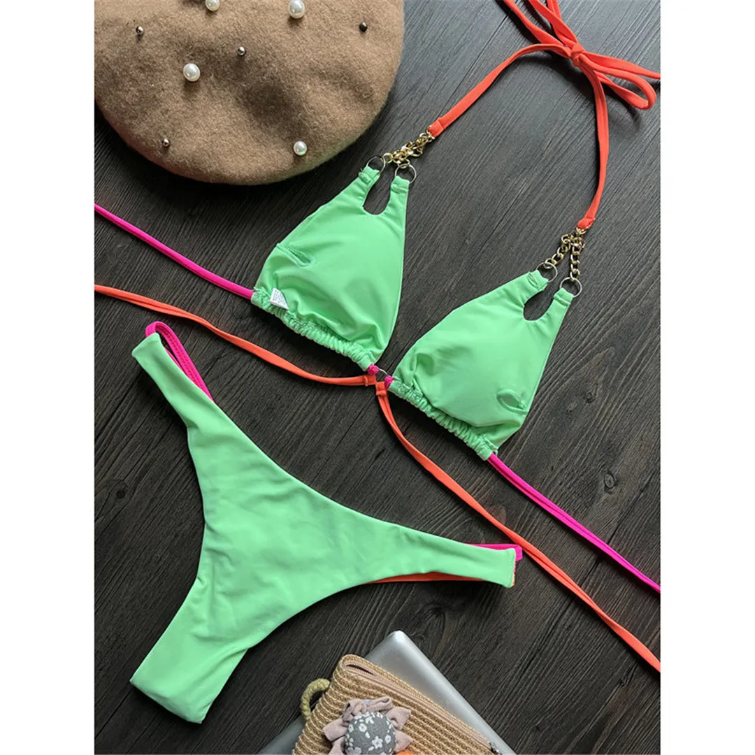 Ipanema Neckholder-Mini-Micro-Tanga-Bikini mit hohem Schnitt