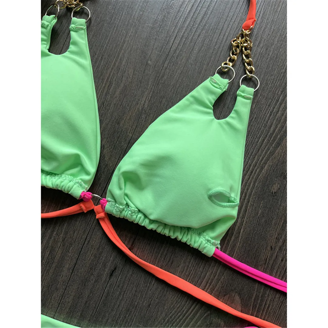 Ipanema Neckholder-Mini-Micro-Tanga-Bikini mit hohem Schnitt