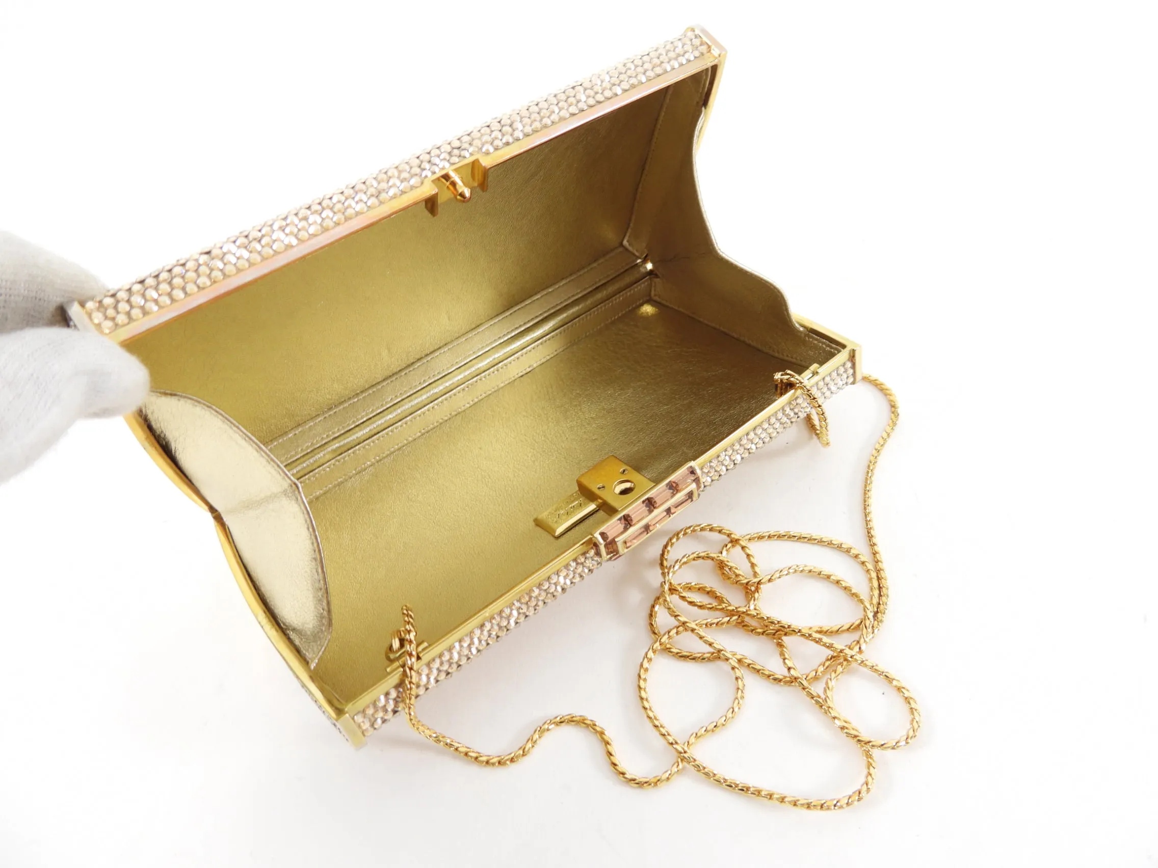 Judith Leiber Vintage Gold Strass Crystal Minaudiere Evening Bag