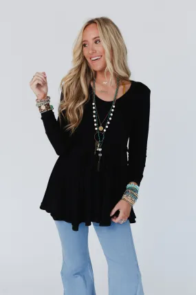 Kailee Ruffled Hem Top - Black