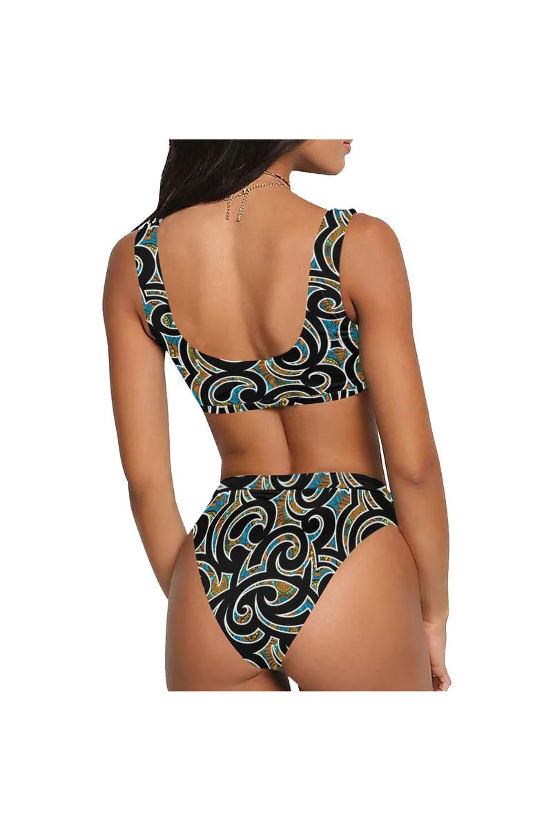 Kente Scroll Sport Top & High-Waist Bikini Swimsuit