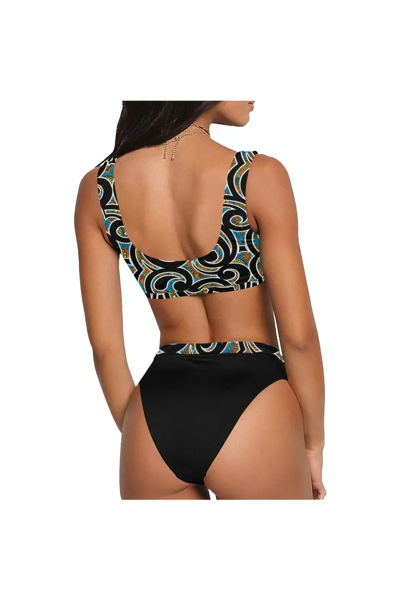 Kente Sport Top & High-Waist Bikini Swimsuit