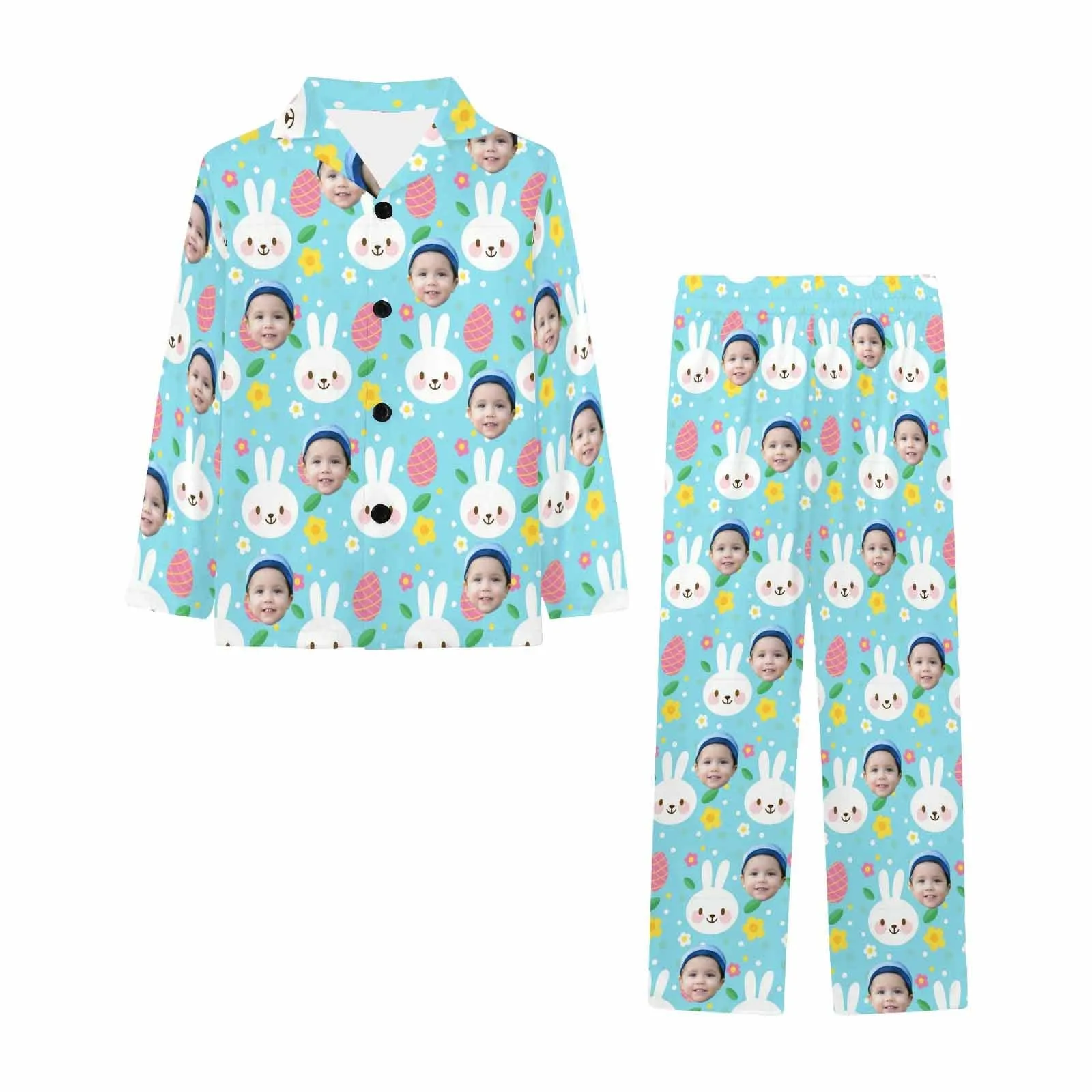 Kid's Pajamas Custom Sleepwear with Face Cute Rabbit Personalized Easter Pajama Set For Boys&Girls 2-7Y