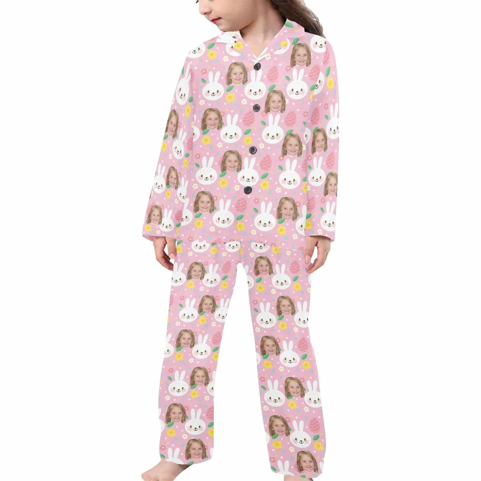 Kid's Pajamas Custom Sleepwear with Face Cute Rabbit Personalized Easter Pajama Set For Boys&Girls 2-7Y