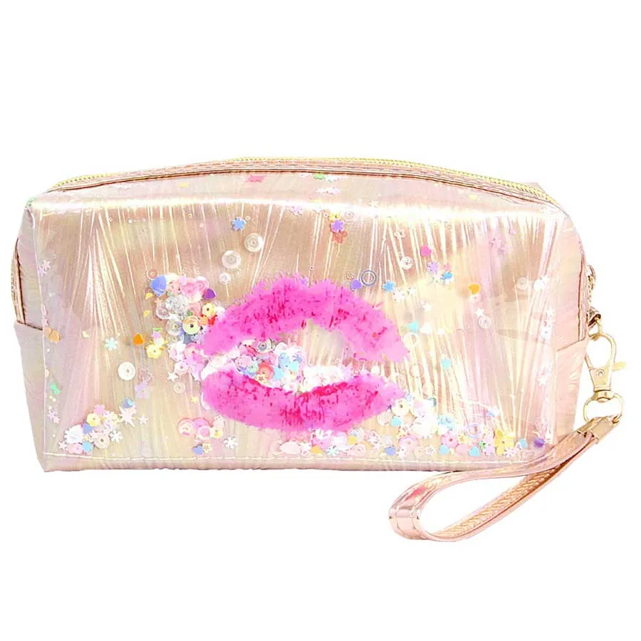 Kiss Lips Shaker Glitter Pouch Bag