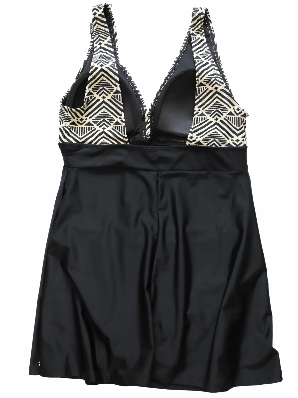 Ladies Mono Print Skirted Swimsuit Black