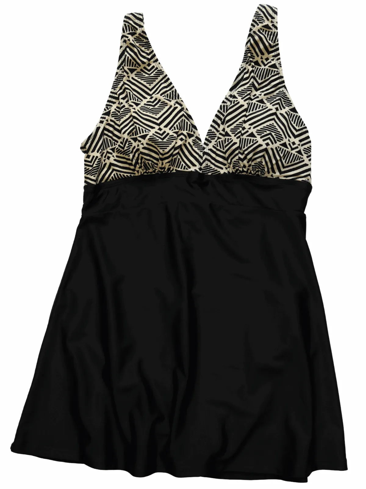 Ladies Mono Print Skirted Swimsuit Black