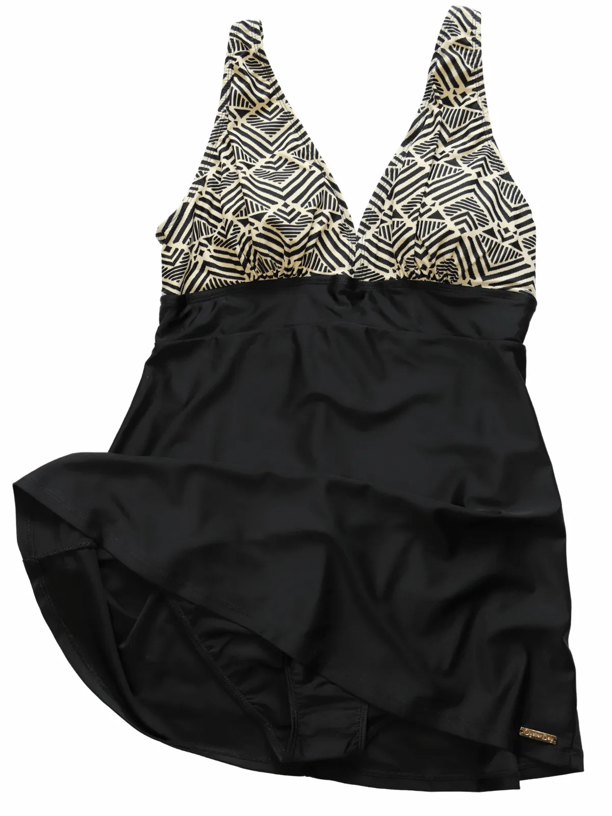 Ladies Mono Print Skirted Swimsuit Black