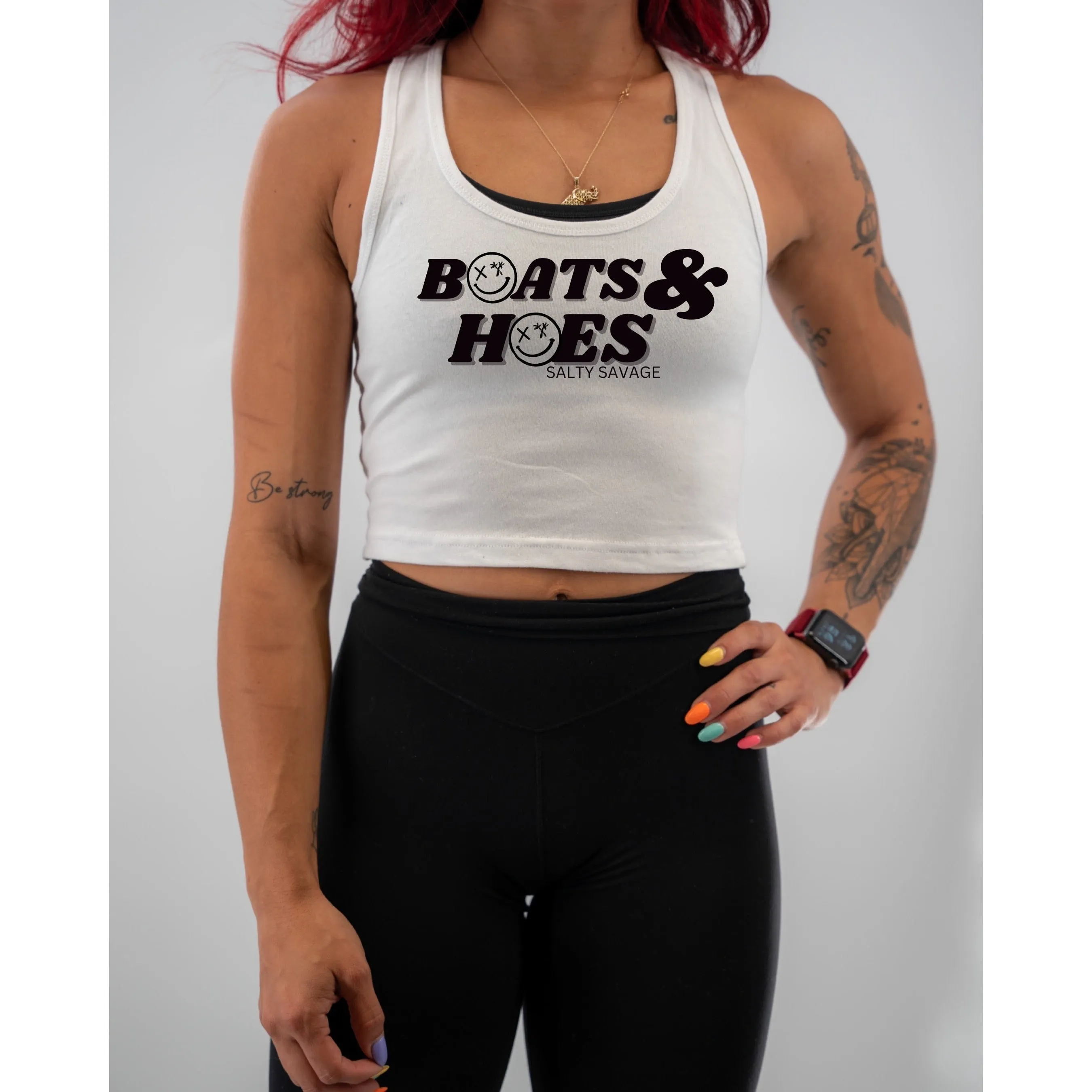 Ladies "BOATS & HOES" Racerback Crop Tank