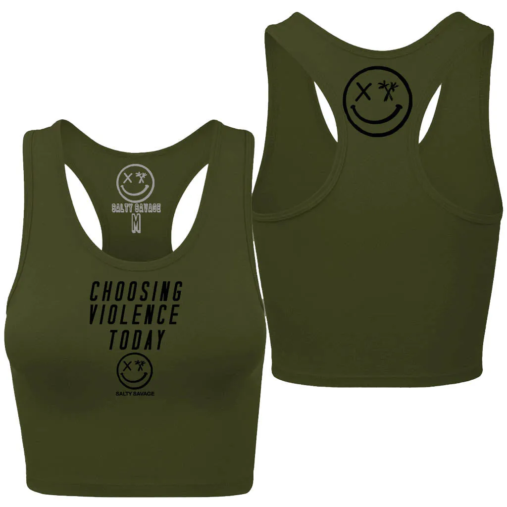 Ladies "Choosing Violence Today" Racerback Crop Tank | Micro