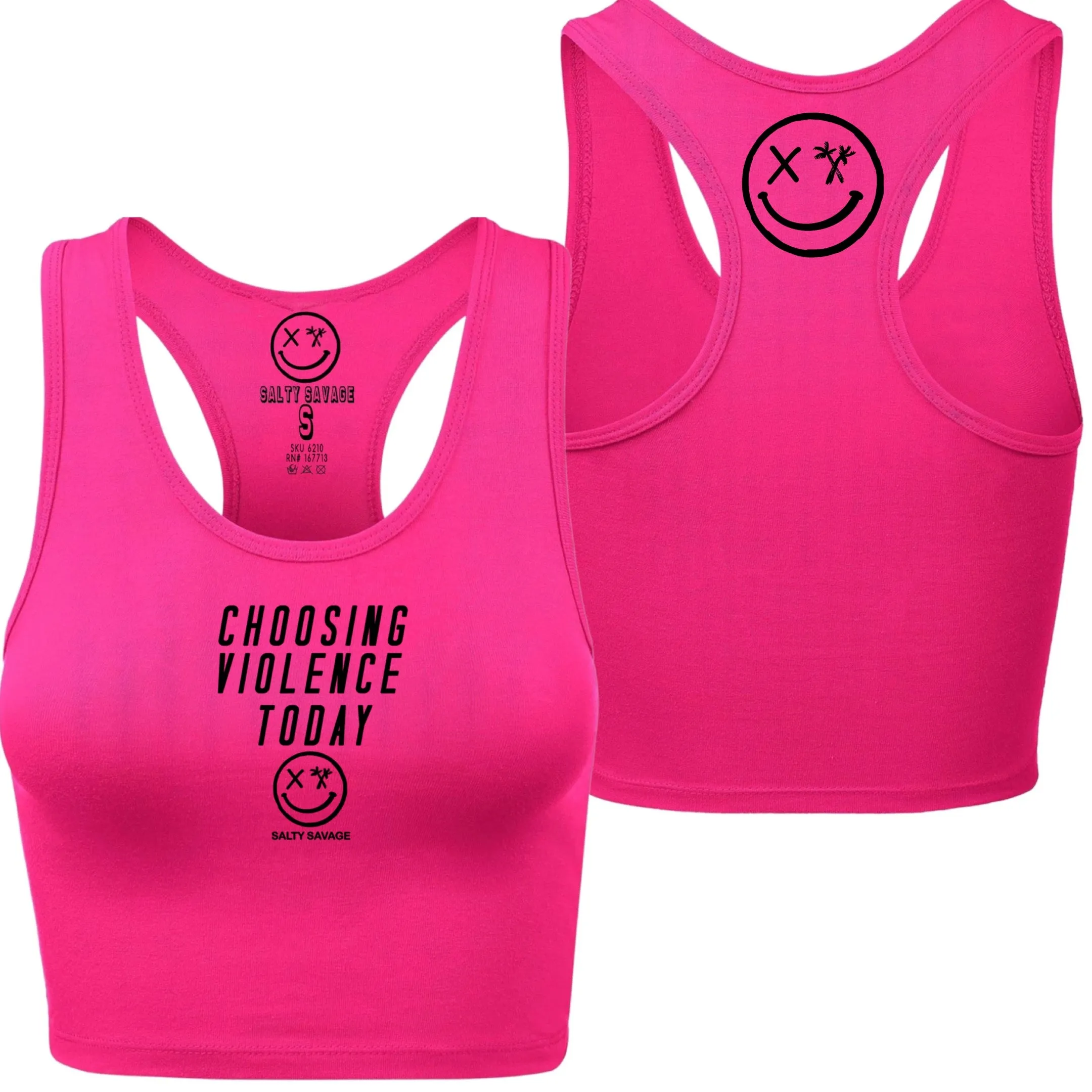 Ladies "Choosing Violence Today" Racerback Crop Tank | Micro