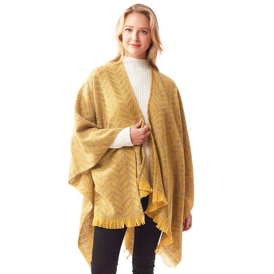 Leaf Patterned Poncho Shawl Wrap