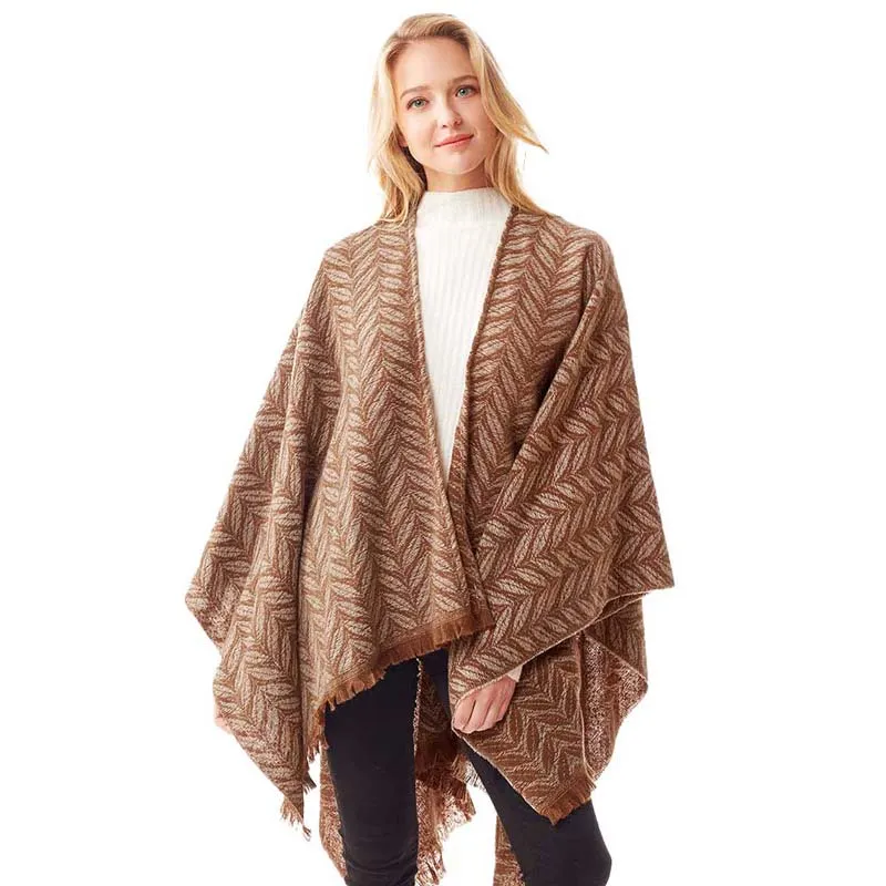 Leaf Patterned Poncho Shawl Wrap