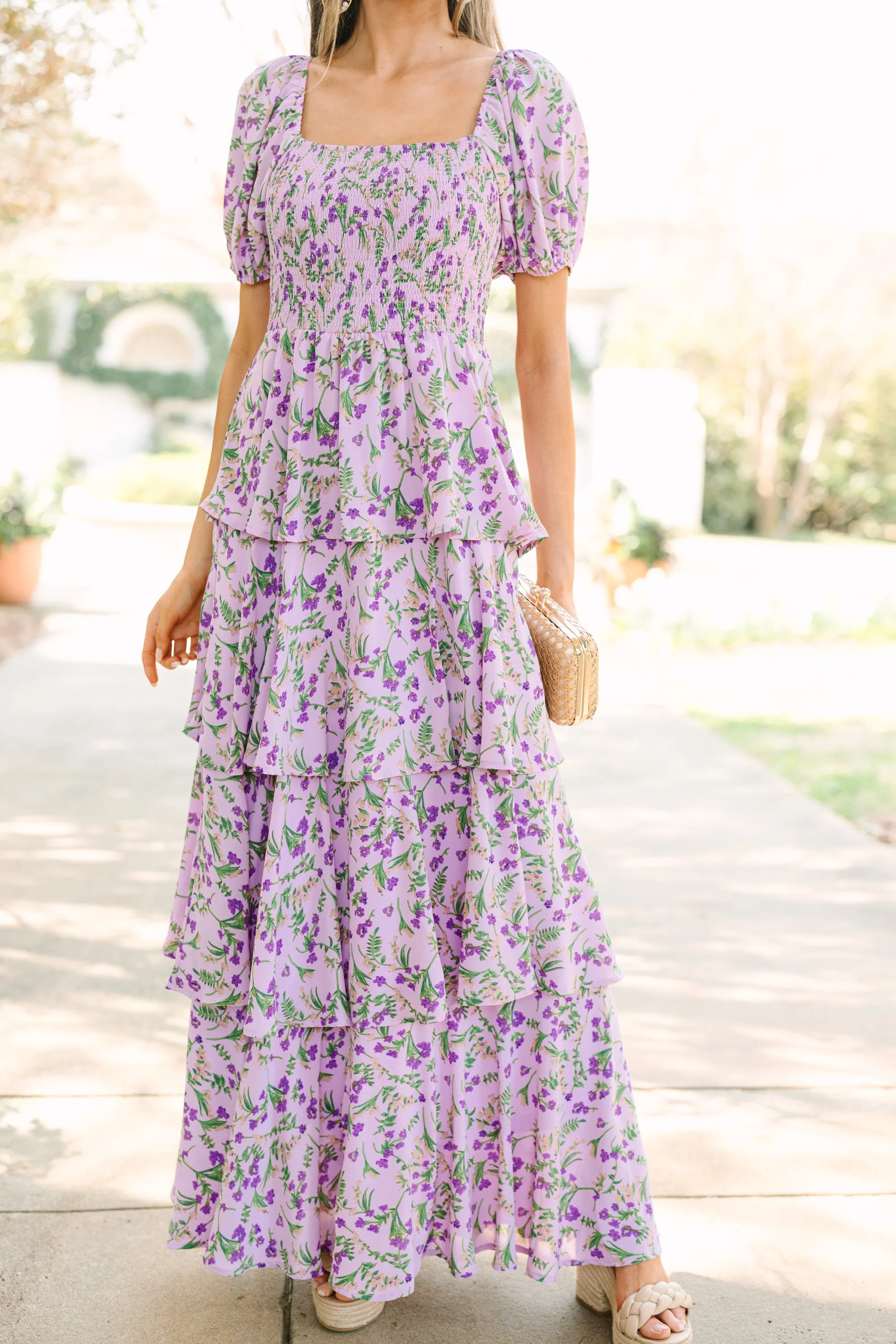 Let's Go Back Lavender Purple Floral Maxi Dress