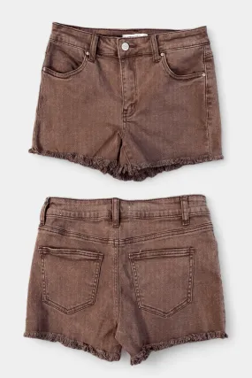 Mahogany Acid Wash Frayed Hem Shorts