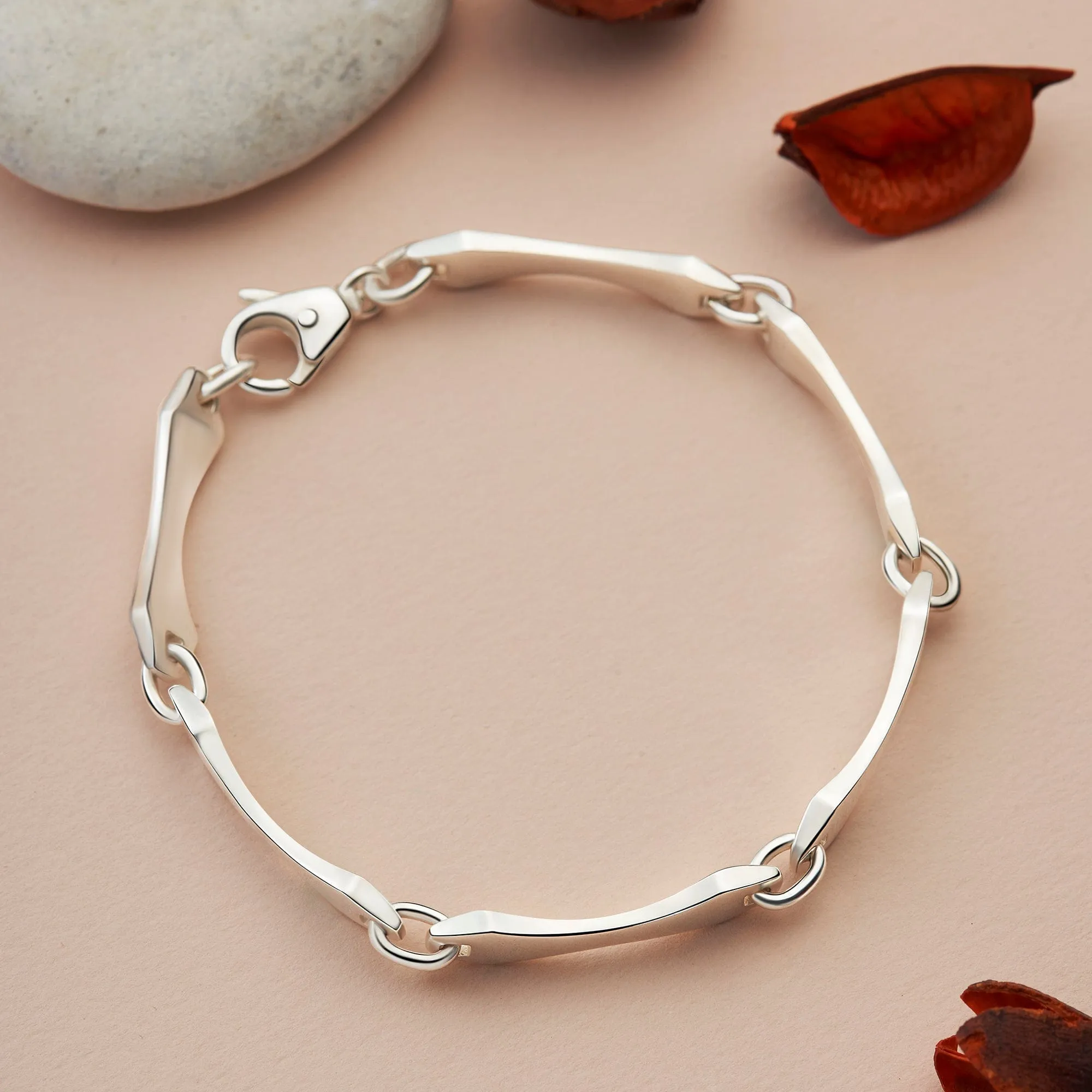 Men's Bamboo Link Sterling Silver Bracelet