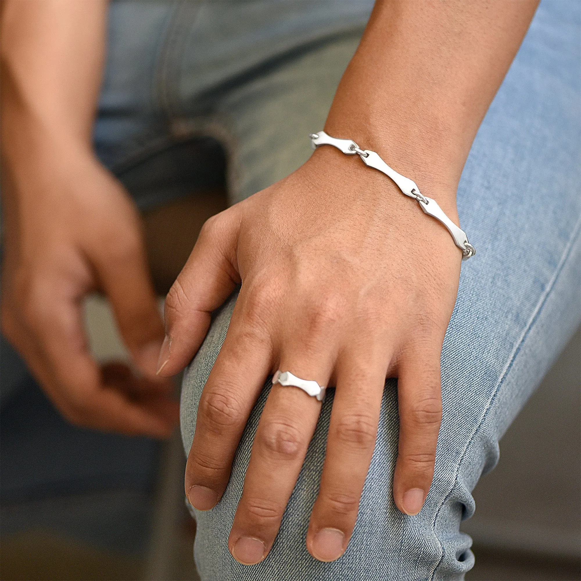 Men's Bamboo Link Sterling Silver Bracelet