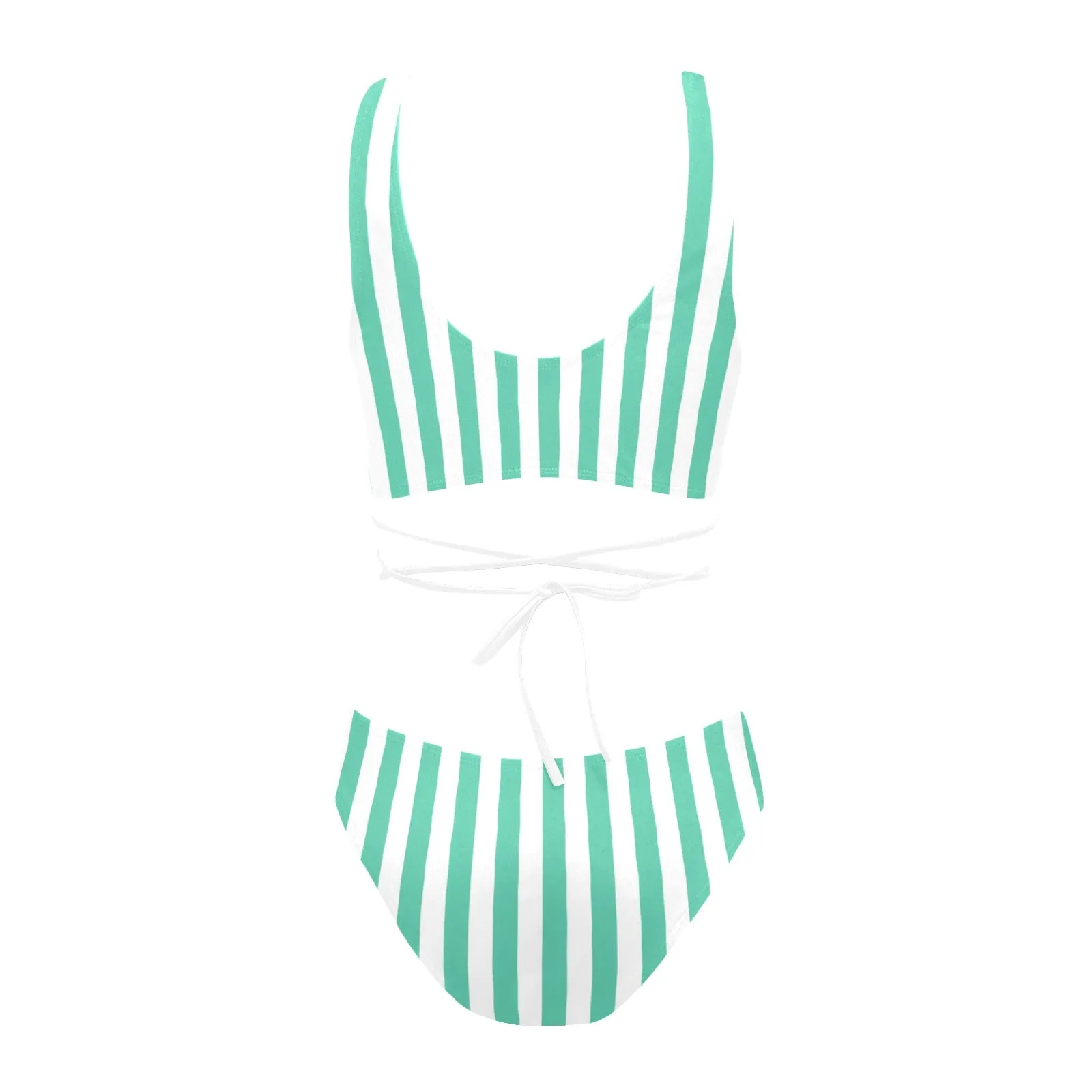 mint green striped print Cross String Bikini Set (Model S29)