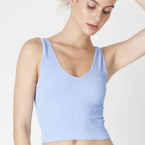 Nikibiki V Neck Ribbed Crop Top NS7575 in Cashmere Blue