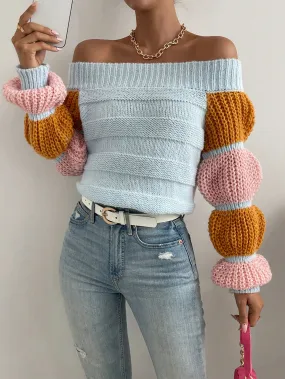 Off the Shoulder Lantern Sleeve Sweater