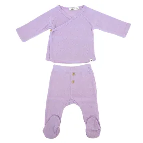 oh baby! Pointelle Kimono Footie Set - Lilac Heather