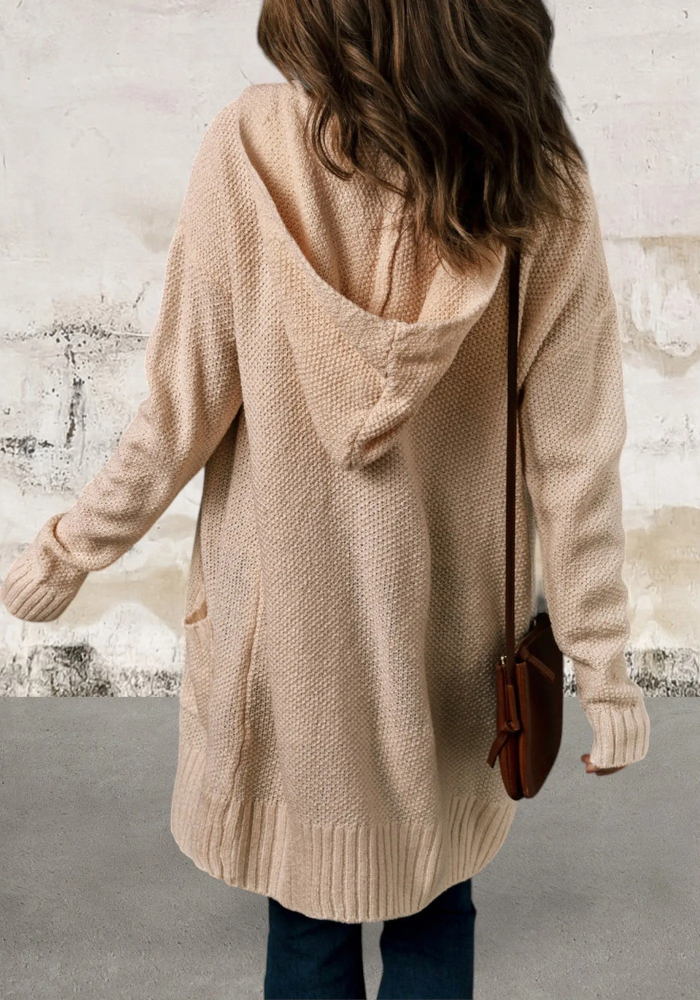 Open front Knit Hooded Cardigan