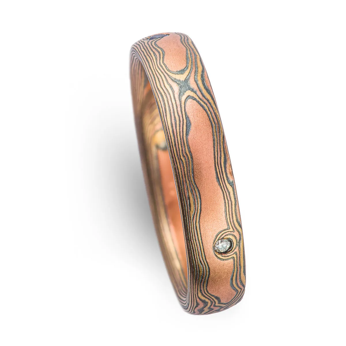 Organic Ring or Wedding Band in Woodgrain Pattern and Fire Palette