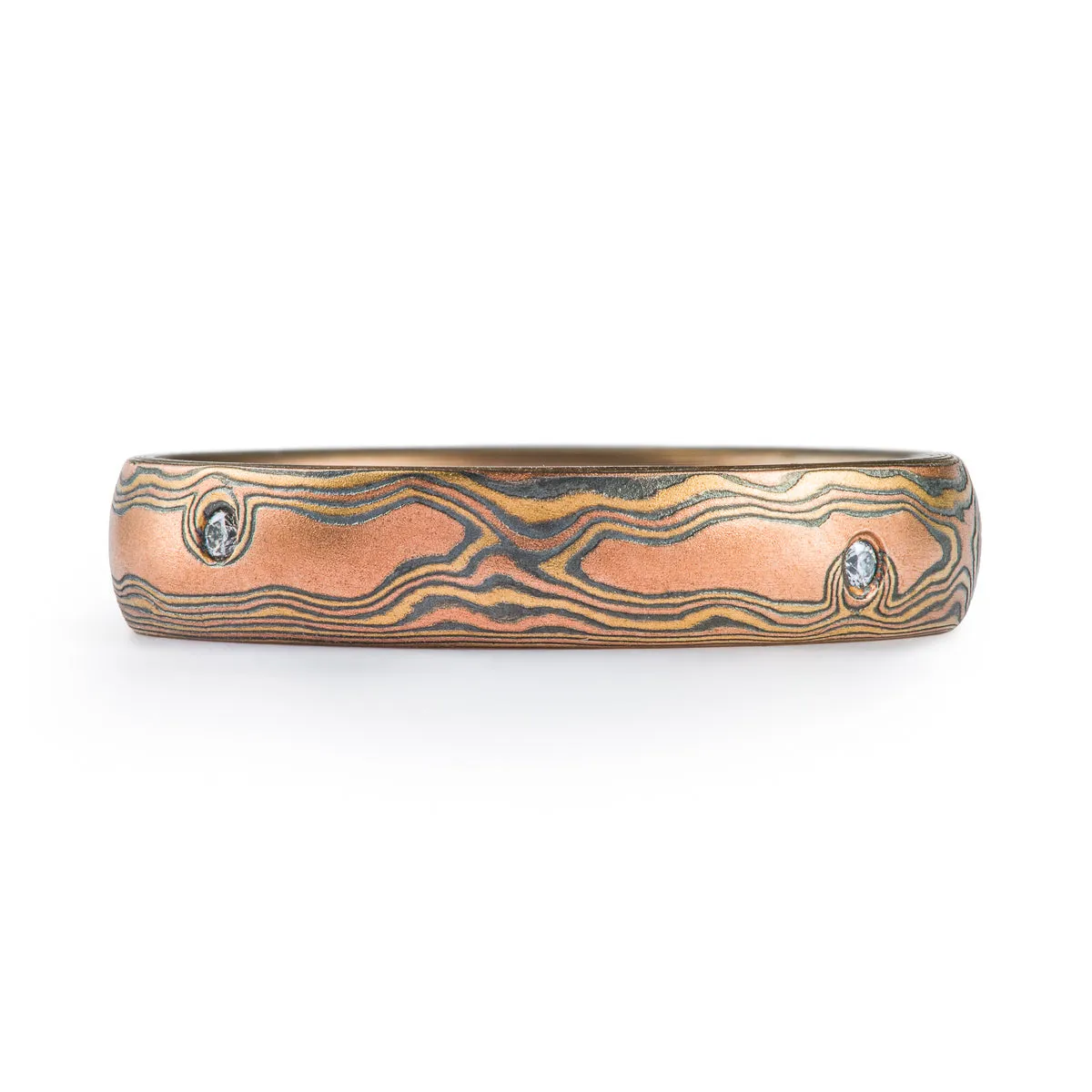 Organic Ring or Wedding Band in Woodgrain Pattern and Fire Palette