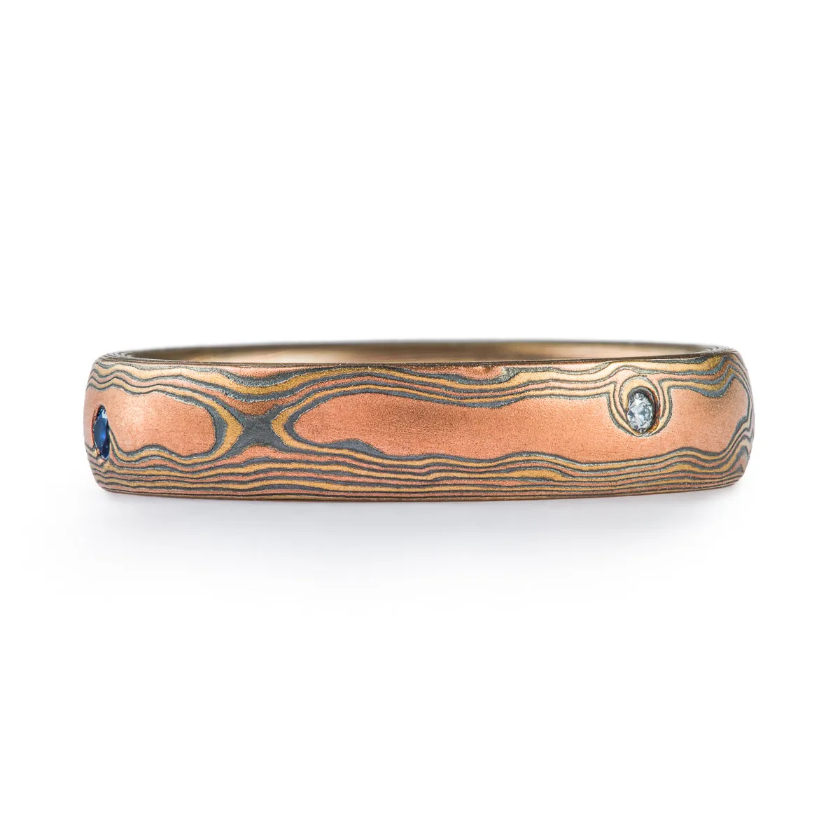 Organic Ring or Wedding Band in Woodgrain Pattern and Fire Palette