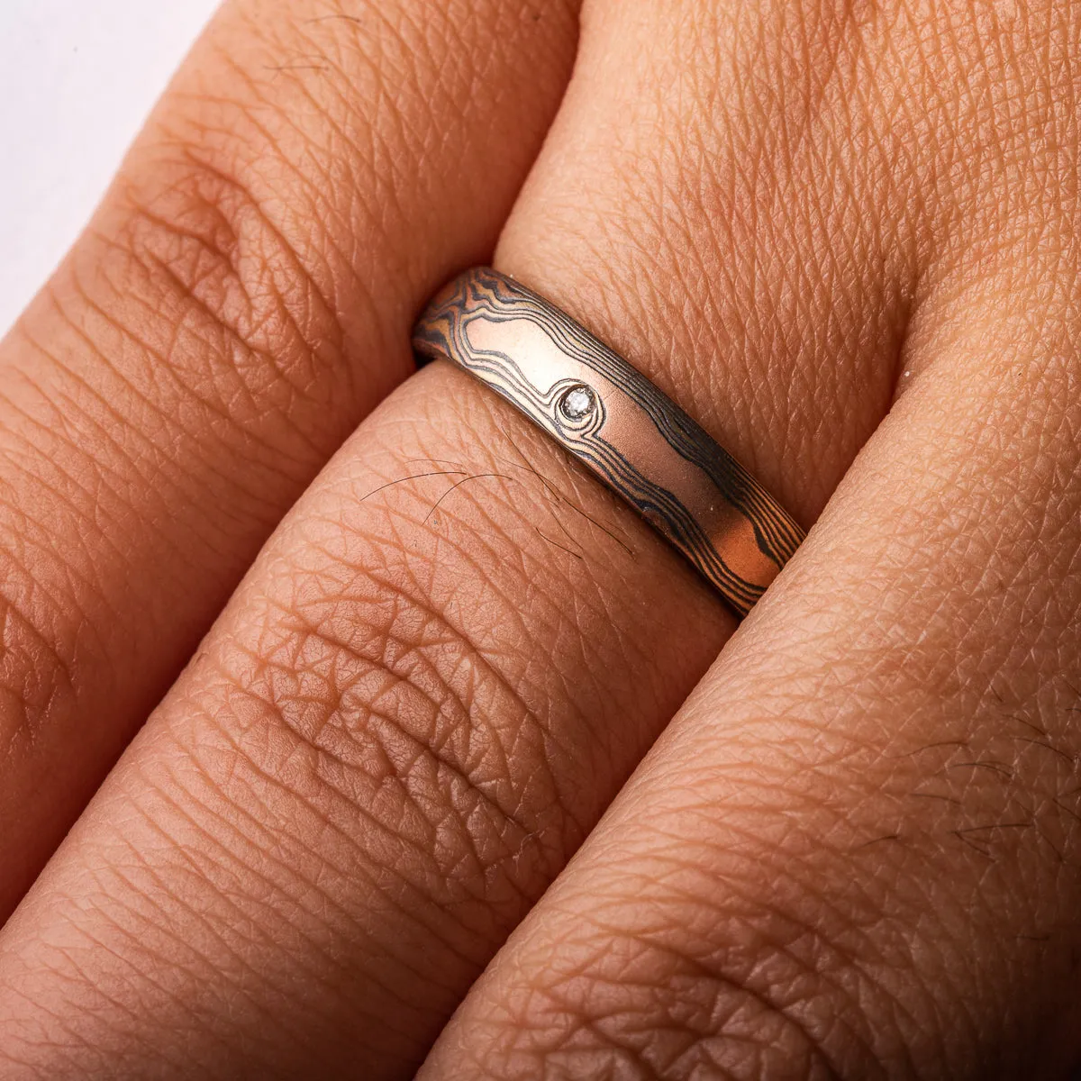 Organic Ring or Wedding Band in Woodgrain Pattern and Fire Palette